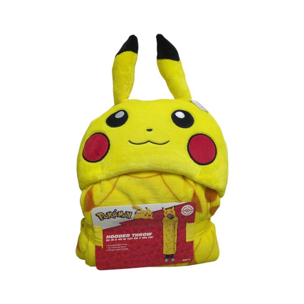 Franco Kids Licensed Plush Hooded Throw with Faux Fur Lining, 40"x50" - Pokemon